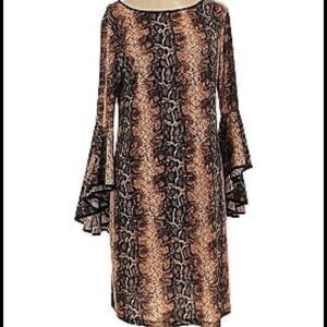 Ronnie Nicole Elegant Snake Print Bell Sleeve Dress